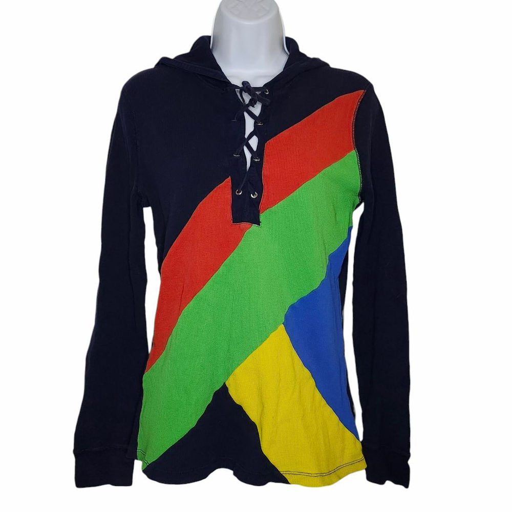 Vtg Y2k Women's Lauren Active Ralph Lauren Knit Hoodie L Navy Multi-color